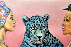 Frauen mit Panther 43 x 19 Pastell auf Bambuspapier