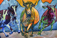 Rennende Kühe 120 x 90 Acrylmischtechnik auf Hartgrund